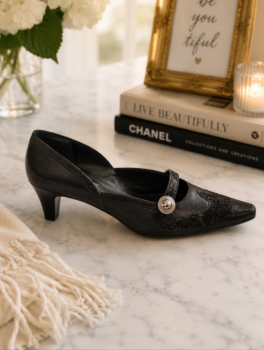 BRIGHTON TRENT Size 10M Cute Kitten Heels Black *need  TLC